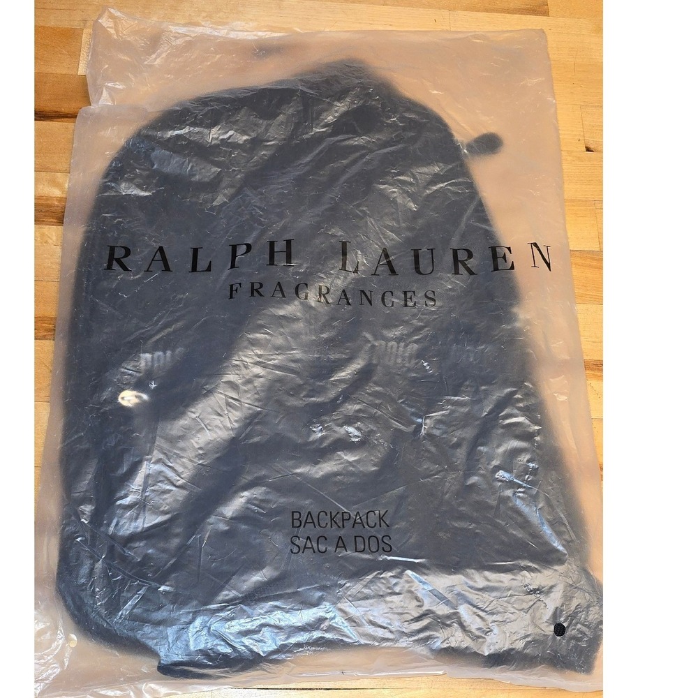 Ralph Lauren Fragrances Black Canvas Backpack Big Pony Polo Logo Bag Mens Womens